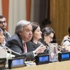 Secretary-General António Guterres (centre) holds townhall meeting in connection with the sixty-second session of the Commission on the Status of Women.
