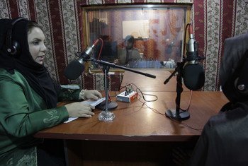 A local radio discussion underway in the Afghan province of Badghis, as part of a nationwide outreach effort in early 2018 by the UN Assistance Mission in Afghanistan (UNAMA) to give local communities a voice.
