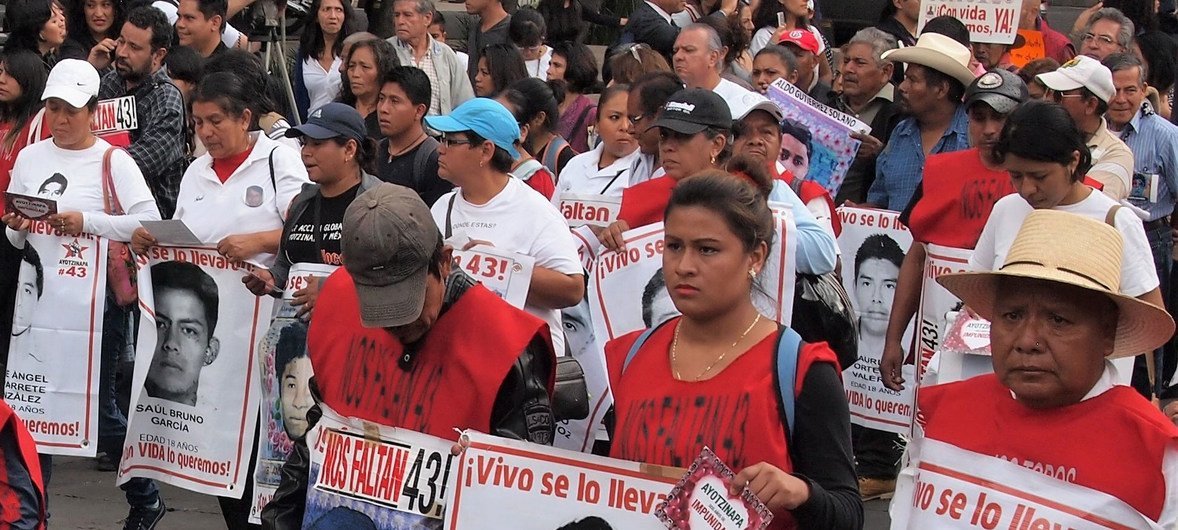 A protest rally in Mexico City on the case of Ayoitzinapa rural school attended by the 43 disappeared students..