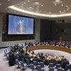 Ghassan Salamé (on screen), Special Representative and Head of the United Nations Support Mission in Libya (UNSMIL) addresses the Security Council.
