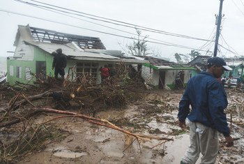 Surveying the aftermath of Hurricane Maria in Dominica. Maria was one of several storms that devastated the Caribbean region during the 2017 Atlantic hurricane season.