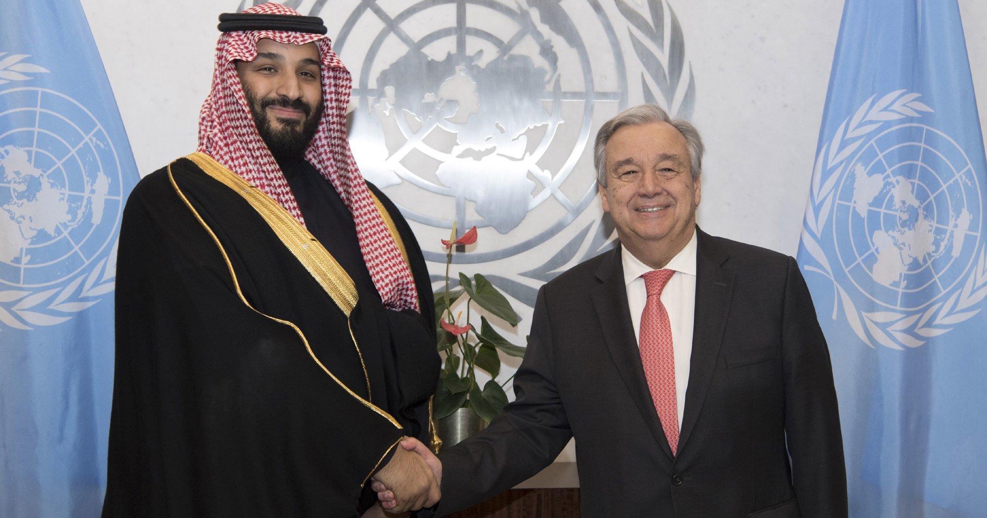 Le Secrétaire Général Antonio Guterres rencontre le Prince Mohammed bin Salman Al Saoud, Prince héritier du Royaume d'Arabie Saoudite (archives).