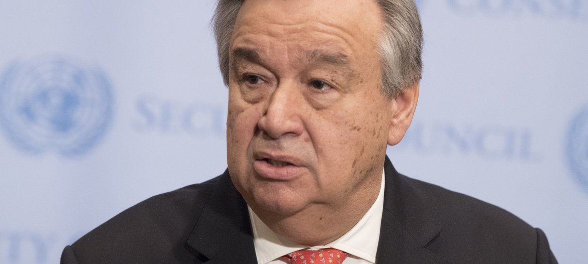 Le Secrétaire général des Nations Unies, António Guterres, lors d'un point de presse au siège de l'ONU