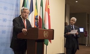 Le Secrétaire général de l'ONU, António Guterres, lors d'un point de presse au siège de l'ONU.