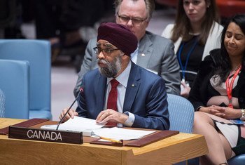 Harjit Singh Sajjan, Minister of National Defence of Canada, addresses the Security Council meeting on collective action to improve United Nations Peacekeeping Operations.