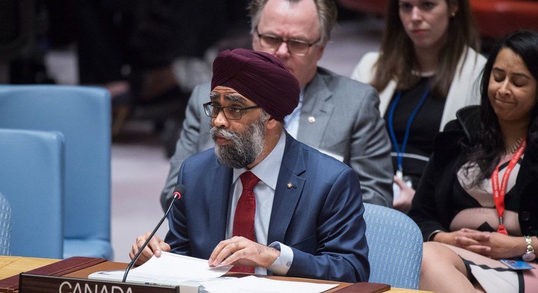 Harjit Singh Sajjan, Minister of National Defence of Canada, addresses the Security Council meeting on collective action to improve United Nations Peacekeeping Operations.