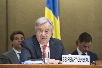 Le Secrétaire général de l'ONU, António Guterres, lors d'une conférence de donateurs pour la crise humanitaire au Yémen.