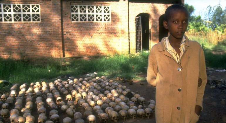 A 14-year-old boy from the town of Nyamata, photographed in June 1994, survived the genocide against the Tutsi in Rwanda by hiding under corpses for two days.