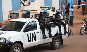 UN Peacekeepers serving with the Multidimensional Integrated Stabilization Mission in the Central African Republic (MINUSCA) patrol the city of Bangui in 2017.