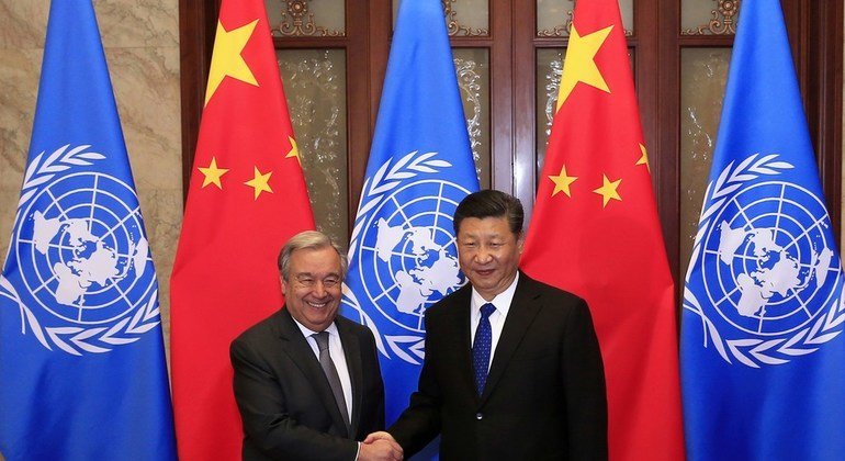 联合国秘书长古特雷斯在北京同中国国家主席习近平举行会晤。