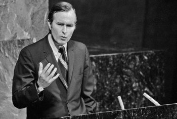 George H. Bush, Permanent Representative of the United States to the United Nations, addresses the General Assembly in October 1971.