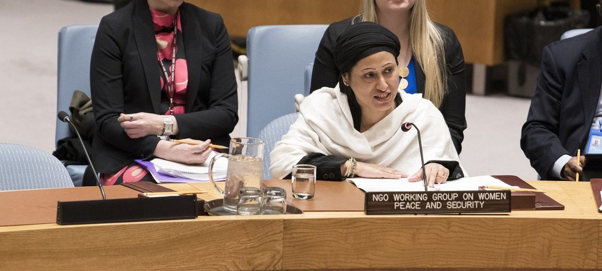 Razia Sultana, human rights activist and lawyer, addresses the Security Council's open debate on behalf of the NGO Working Group on Women, Peace and Security.