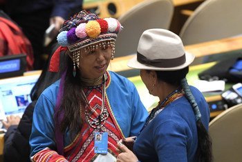 Participants à une session de l'Instance permanente de l'ONU sur les questions autochtones. L'UNESCO estime nécessaire de protéger les différentes formes d’expression culturelle, notamment celles des peuples minoritaires,