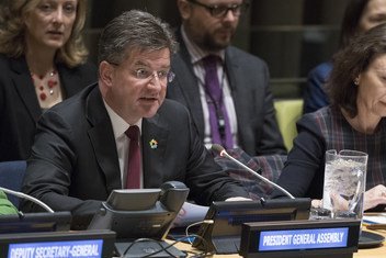 Miroslav Lajčák, President of the seventy-second session of the General Assembly, addresses the Economic and Social Council's third Financing for Development Forum, held during the 2018 session at UN Headquarters in New York.