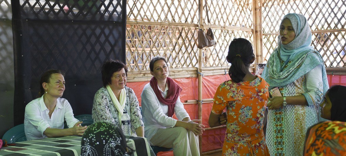 United Nations Security Council members visit Kutupalong Rohingya refugee settlement in Cox's Bazar, Bangladesh and meet with a group of women and girls.