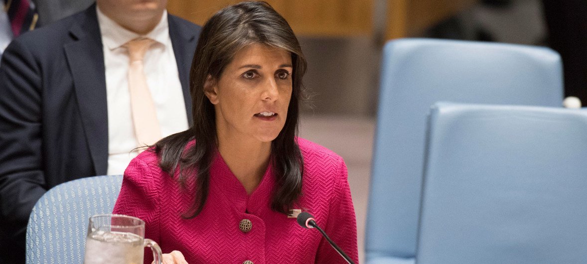 Постпред США при ООН Никки Хейли на заседании Совета Безопасности
