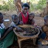 Une famille mange son repas quotidien de pois séchés dans le district de Balaka, au Malawi (photo d'archives).