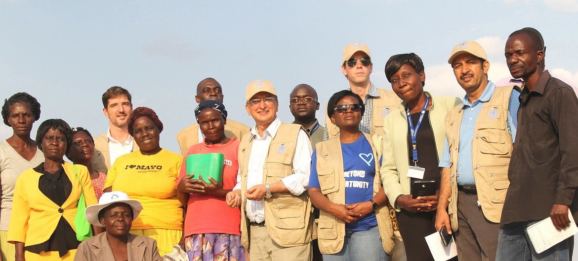The UN Country Team tour of UN supported resilience and community asset building projects in Masvingo Province, Zimbabwe.  Mr Bishow Parajuli is front center.