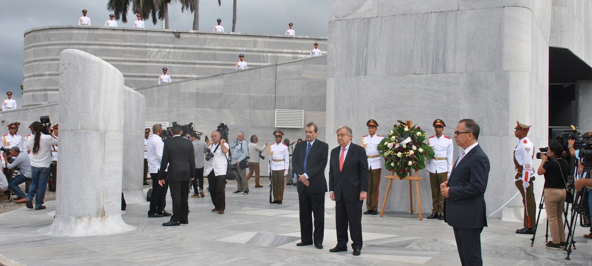 UN Secretary-General António Guterres at the wreath-laying ceremony at the Jose Marti memorial.