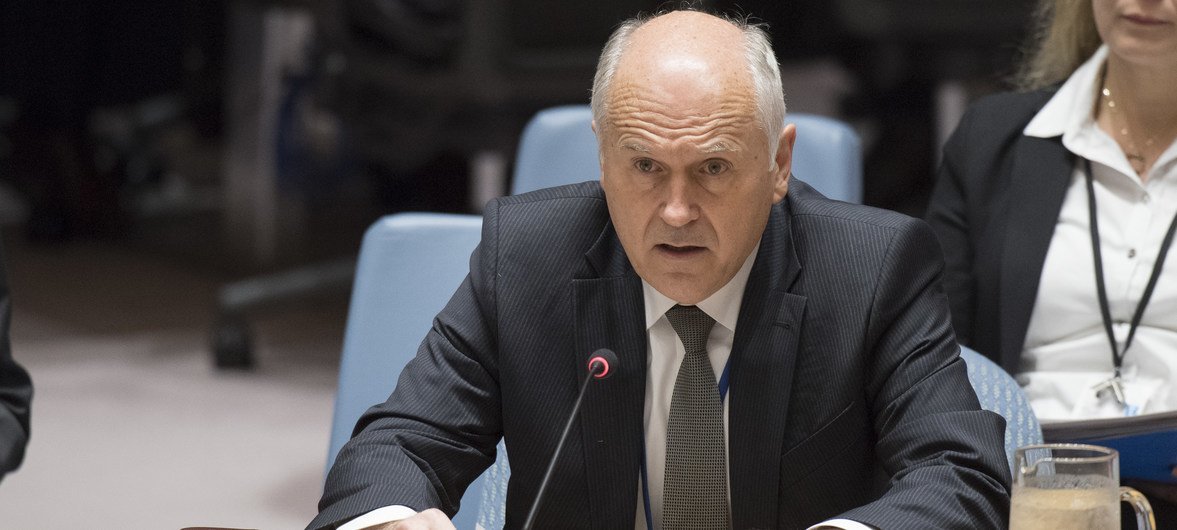 Valentin Inzko, the High Representative for Bosnia and Herzegovina, briefs the Security Council on 8 May 2018.