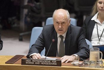 Valentin Inzko, the High Representative for Bosnia and Herzegovina, briefs the Security Council on 8 May 2018.