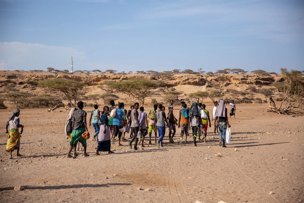 Des Ethiopiens arrivant à Obock, à Djibouti