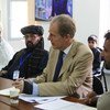 The Assistant Secretary-General for Human Rights, Andrew Gilmour (c) meets Dasht-e-Archi elders in Afghanistan