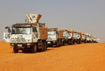 UN peacekeepers in March 2018 on their way to Golo, Central Darfur, to construct a new UNAMID temporary base 