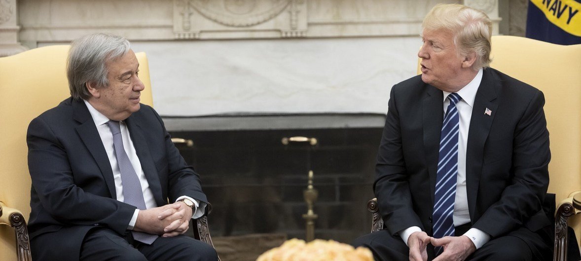 联合国秘书长古特雷斯与美国总统特朗普举行会晤。
