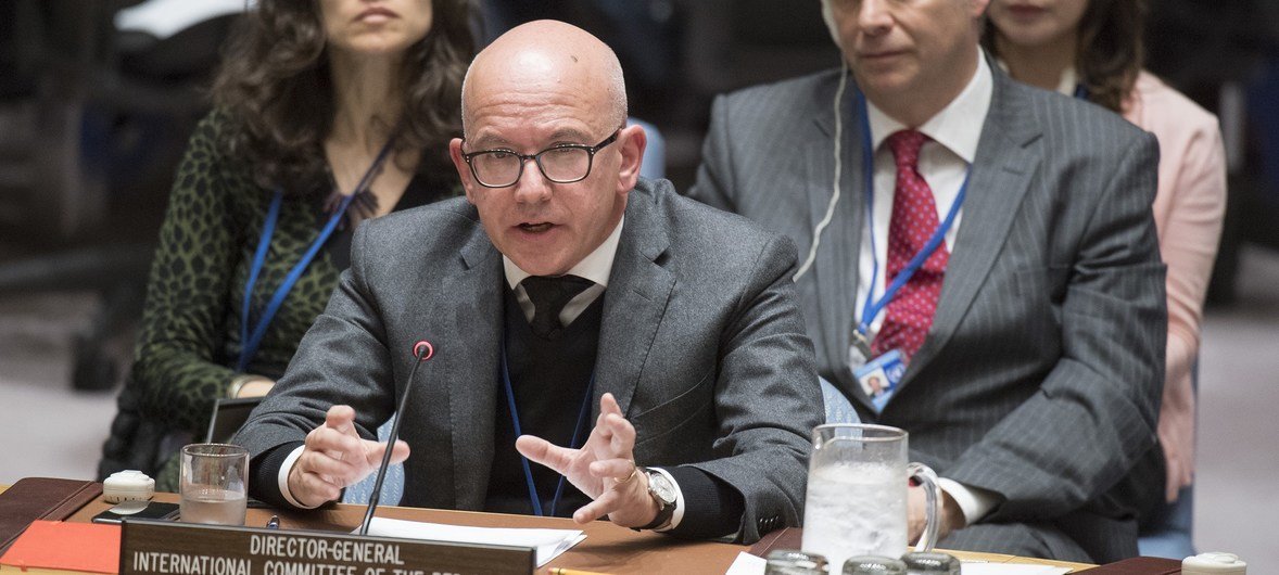 Yves Daccord, Director-General of the International Committee of the Red Cross (ICRC), addresses the Security Council meeting on the protection of civilians in armed conflict.