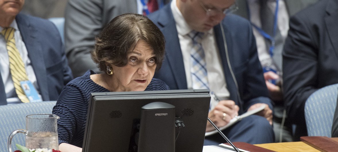 La Secrétaire générale adjointe aux affaires politiques, Rosemary DiCarlo, lors de la réunion du Conseil de sécurité sur la situation en Ukraine