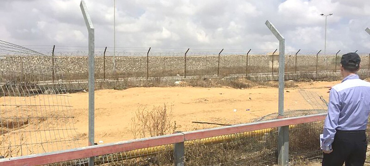 Photograph taken from the Palestinian side of the Kerem Shalom goods crossing between Israel and Gaza.12 May 2018
