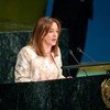 وزيرة الخارجية الإكوادور ماريا فرناندا إسبينوزا، الرئيسة المنتخبة حديثا للدورة الثالثة والسبعين للجمعية العامة للأمم المتحدة، تخاطب الدول الأعضاء.