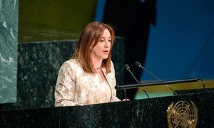 La canciller de Ecuador, María Fernanda, Espinosa, recién elegida como la próxima presidenta de la Asamblea General de la ONU, se dirige a los Estados miembro