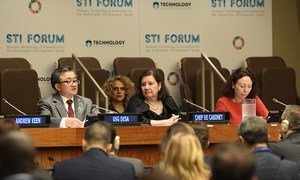 Liu Zhenmin (left), Under Secretary-General for Economic and Social Affairs; Maria Luiza Ribeiro Viotti (center), Chef de Cabinet for the UN Secretary-General and Marie Chatardová (right), President of the Economic and Social Council, at the annual STI Forum (Science, Technology and Innovation for the Sustainable Development Goals).
