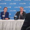 儿童基金会执行主任亨丽埃塔·福尔和瑞典常驻联合国代表奥洛夫·斯科格就儿童困境问题举行记者会。