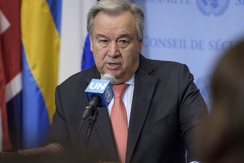 Secretary-General António Guterres delivers remarks on the US-DPRK Summit at UN Headquarters in New York. 11 June 2018.