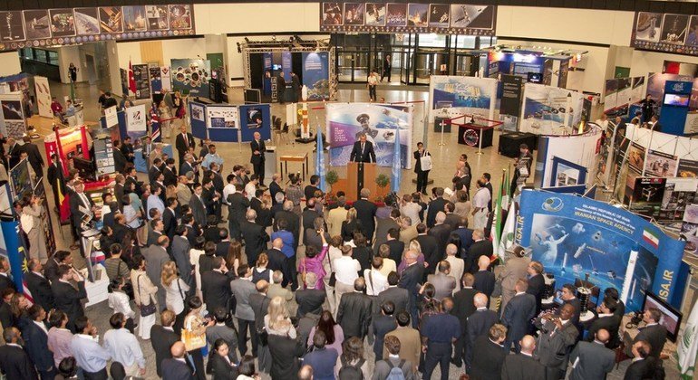 The United Nations celebrates 50 years of human space flight with an exhibition in the Rotunda of the Vienna International Centre.