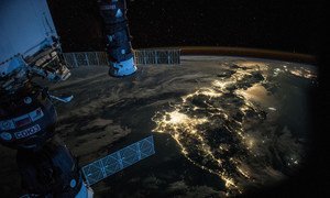 A night Earth observation photograph taken from the International Space Station, as it passes over Japan. Also in the picture are a Soyuz Spacecraft, connected to the Station’s Mini Research Module 1, and a Progress Spacecraft. 