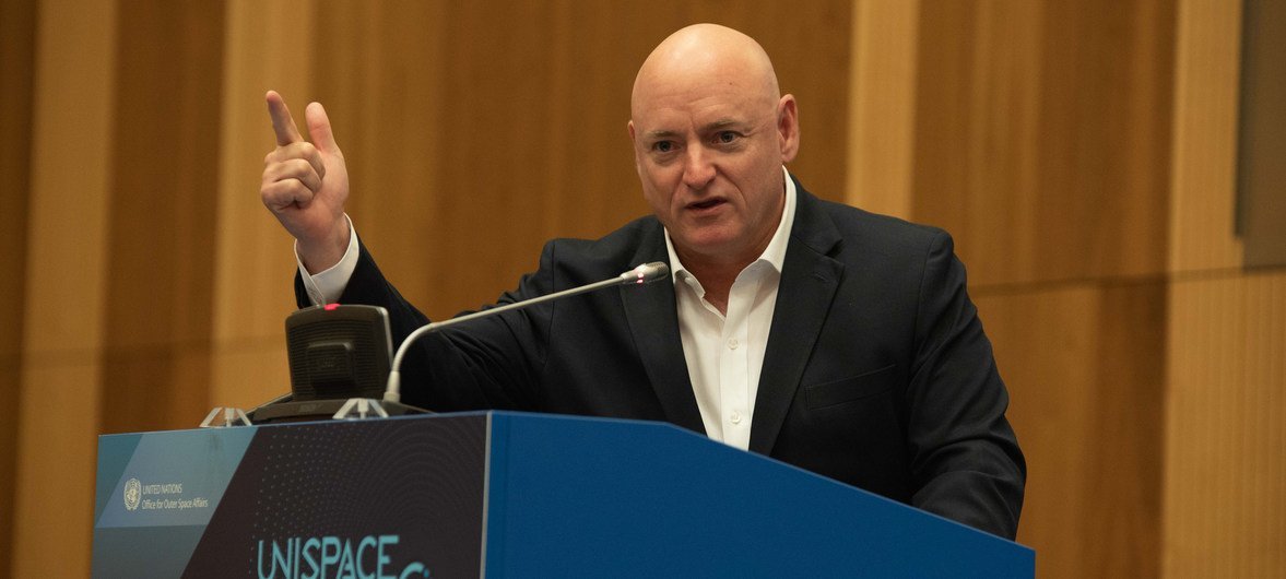 UN Champion for Space Scott Kelly delivers the keynote address at UNISPACE+50.