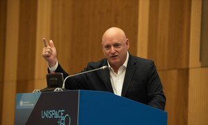 UN Champion for Space Scott Kelly delivers the keynote address at UNISPACE+50.