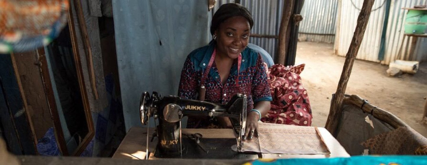 Esperanza in her workshop in Kakuma Refugee Camp, North-West Kenya.