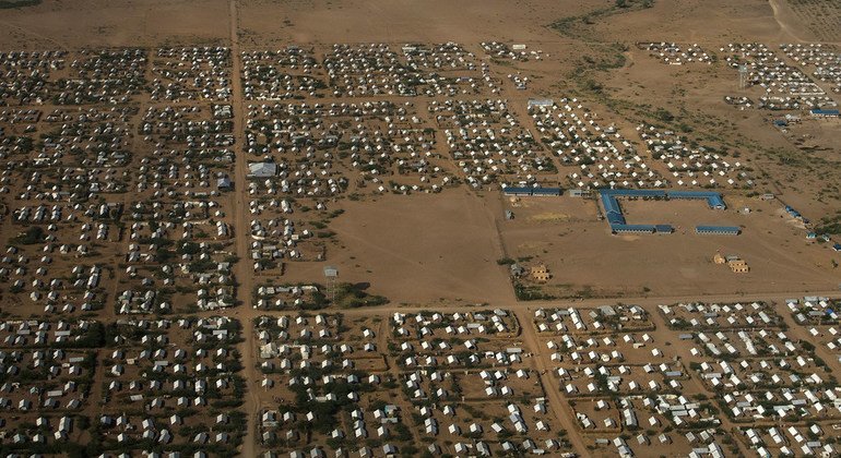 Pichani ya mtazamo kutoka angani inaonyesha sehemu ya makazi kwenye kambi ya wakimbizi ya Kakuma nchini Kenya