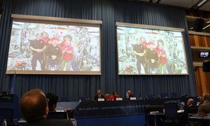 Crew of the International Space Station join UNISPACE+50, via video link, from 400 kilometers above the Earth's surface.