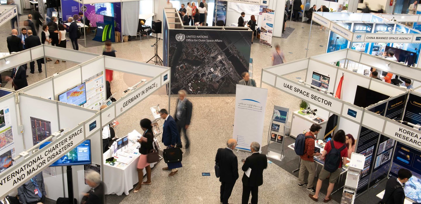 Glimpses of the UNISPACE+50 exhibition, which features over 40 exhibitors showcasing the latest advances in space technology and a preview of what is to come in the near future.