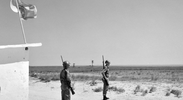 Brazilian soldiers, part of the UN Emergency Force in Gaza, are seen here keeping a watch on the Armistice Demarcation Line, at the southernmost portion of the Gaza strip.