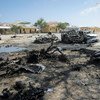 索马里首都摩加迪沙一次汽车炸弹爆炸袭击后的场景。（资料图片）