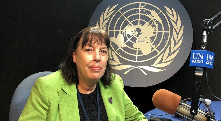 Virginia Gamba, the Special Representative of the Secretary-General for Children and Armed Conflict, at UN News studios in the United Nations Headquarters in New York.