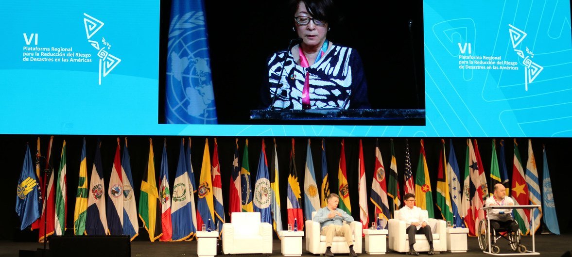 Mami Mizutori, representante de la Secretaria General para la Reducción de Riesgos de Desastres en la inauguración de la VI Plataforma Regional para la Reducción del Riesgo de Desastres en las Américas.