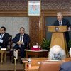 联合国秘书长古特雷斯在孟加拉国首都达卡举行的有关可持续发展目标多利益攸关方对话会议上发表讲话。